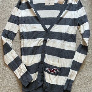 Hollister Charcoal and Cream Striped Cardigan